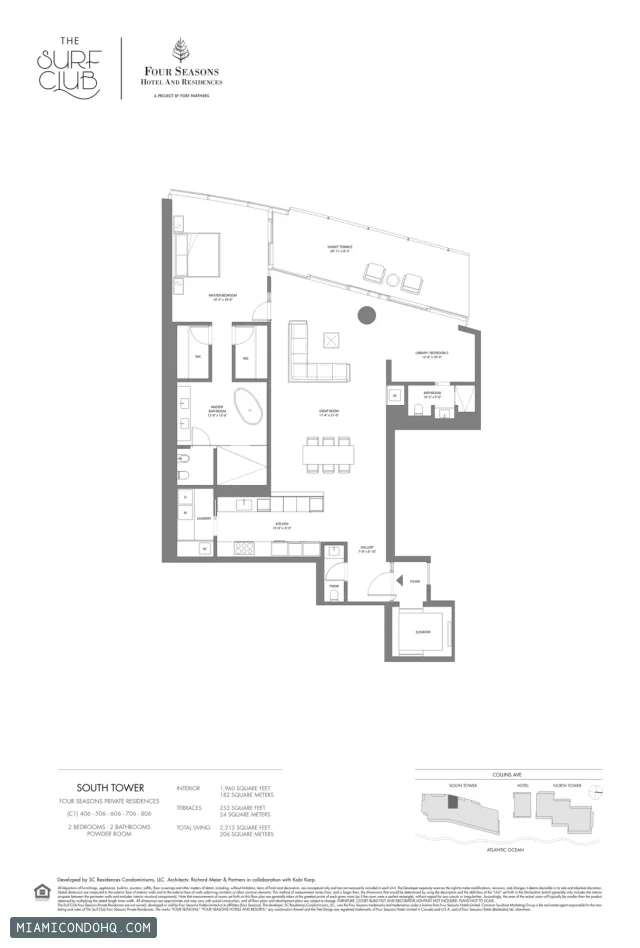 The Residences at The Surf Club (Four Seasons) floor plan 2 bedrooms