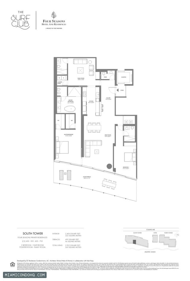 The Residences at The Surf Club (Four Seasons) floor plan 2 bedrooms