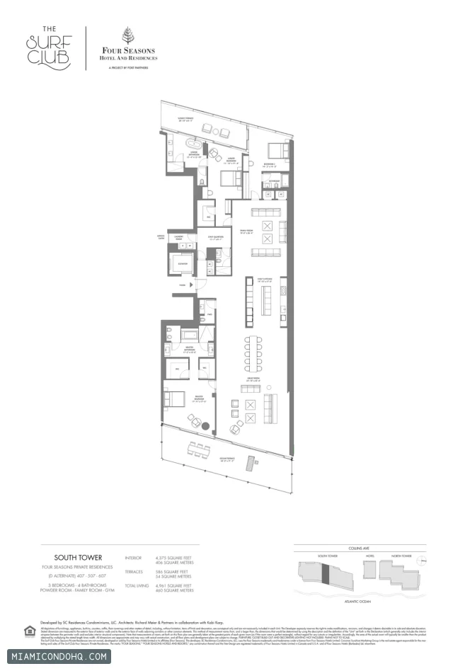 The Residences at The Surf Club (Four Seasons) floor plan 3 bedrooms