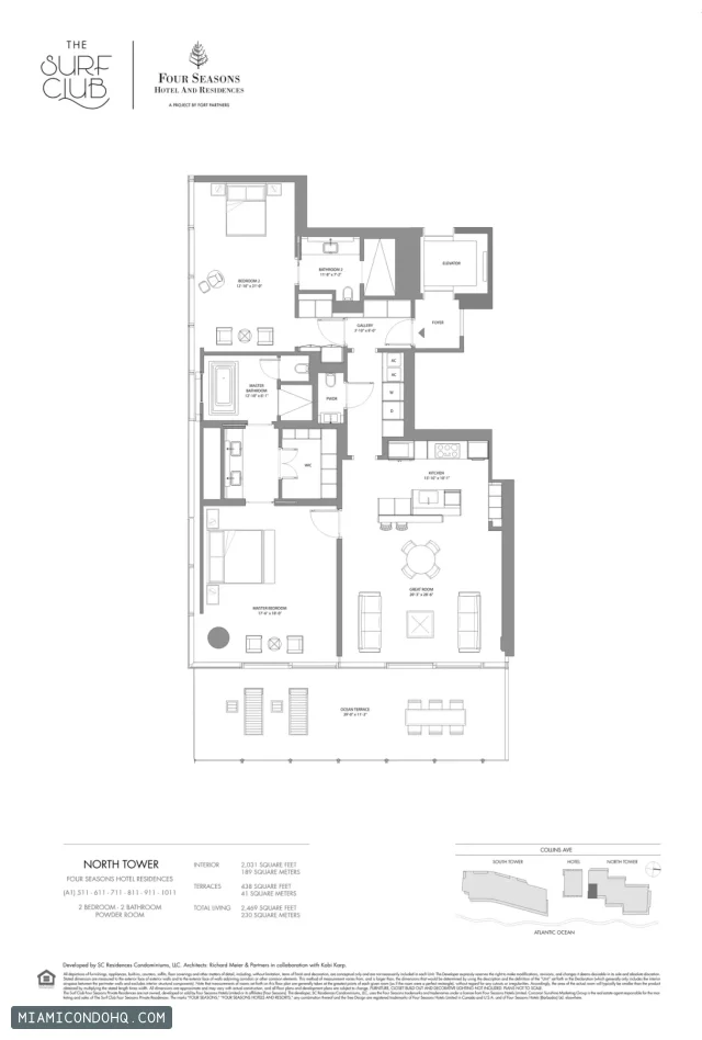 The Residences at The Surf Club (Four Seasons) floor plan 2 bedrooms