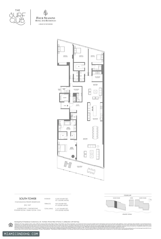 The Residences at The Surf Club (Four Seasons) floor plan 4 bedrooms