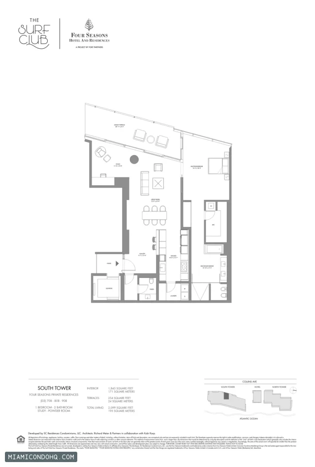 The Residences at The Surf Club (Four Seasons) floor plan 1 bedroom