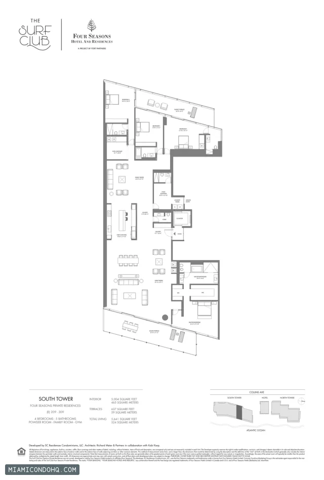 The Residences at The Surf Club (Four Seasons) floor plan 4 bedrooms