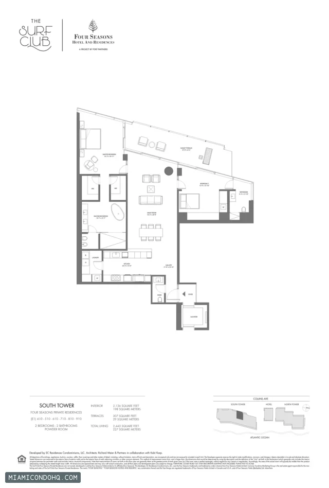 The Residences at The Surf Club (Four Seasons) floor plan 2 bedrooms