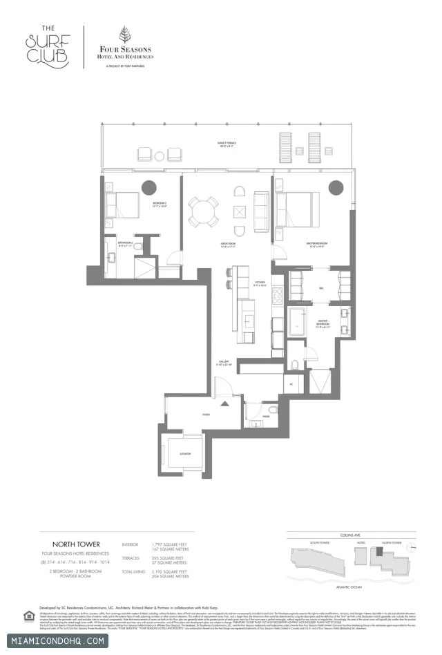 The Residences at The Surf Club (Four Seasons) floor plan 2 bedrooms