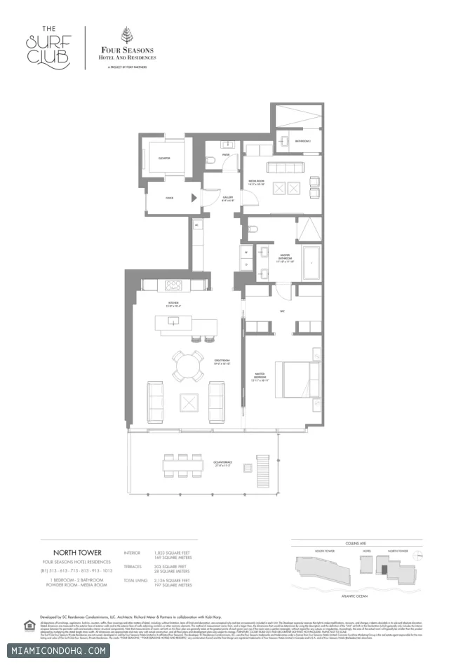 The Residences at The Surf Club (Four Seasons) floor plan 1 bedroom