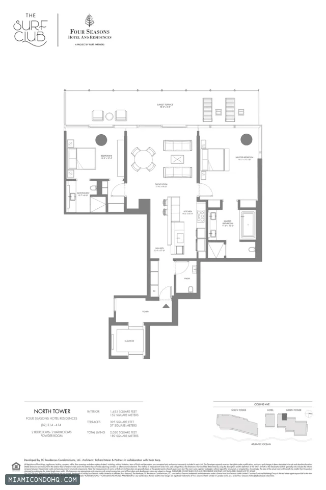 The Residences at The Surf Club (Four Seasons) floor plan 2 bedrooms