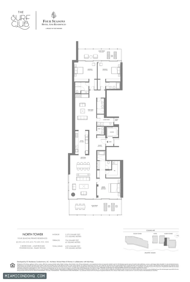 The Residences at The Surf Club (Four Seasons) floor plan 3 bedrooms