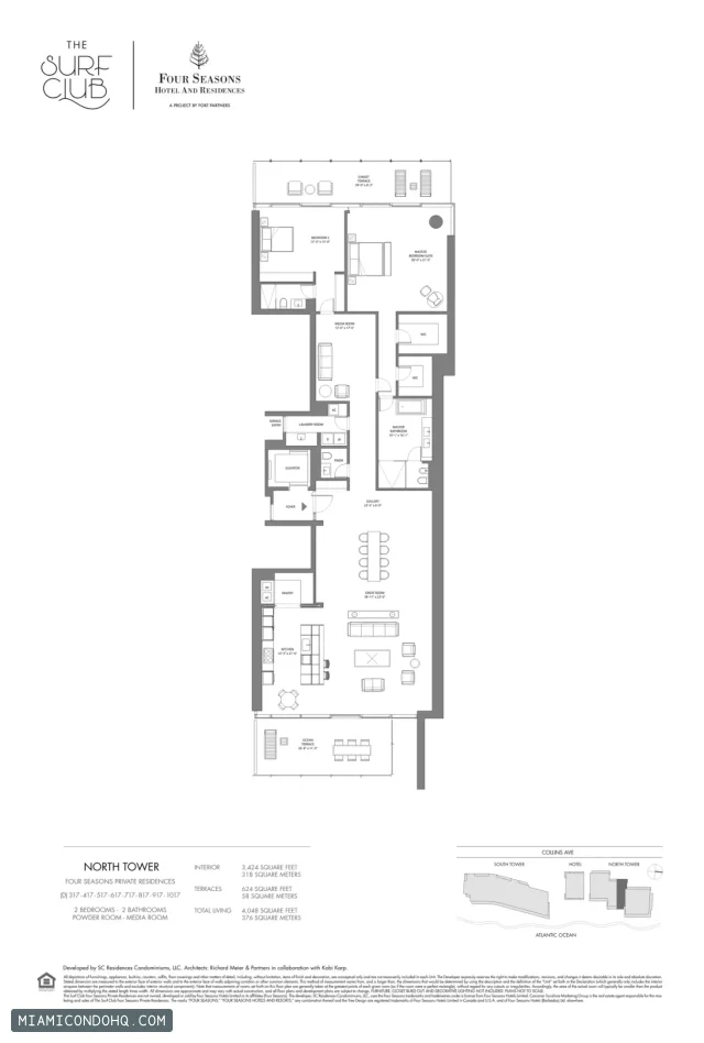 The Residences at The Surf Club (Four Seasons) floor plan 2 bedrooms