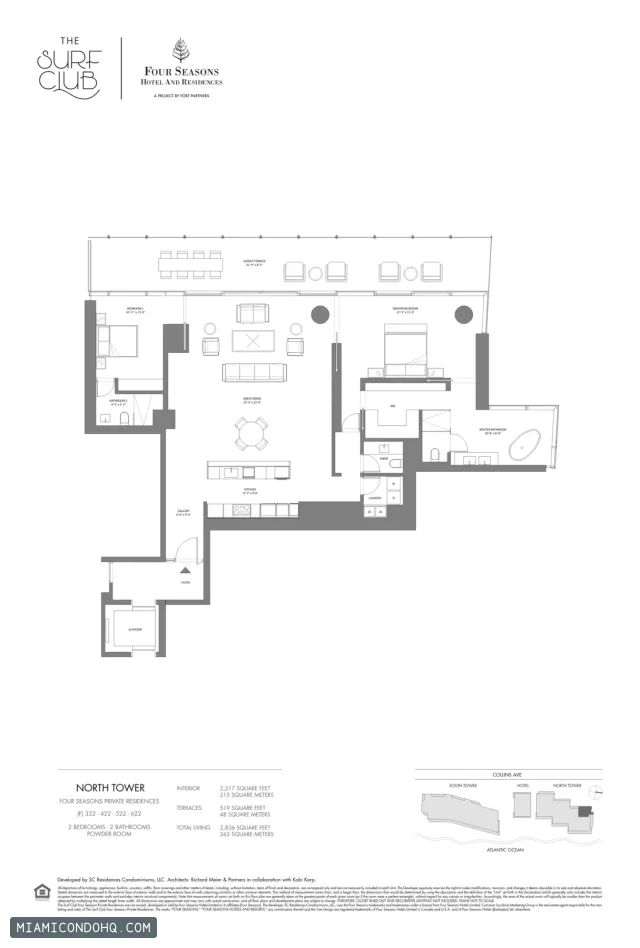 The Residences at The Surf Club (Four Seasons) floor plan 2 bedrooms