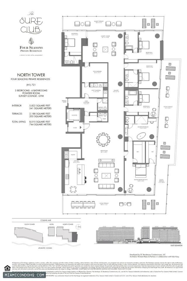 The Residences at The Surf Club (Four Seasons) floor plan 5 bedrooms