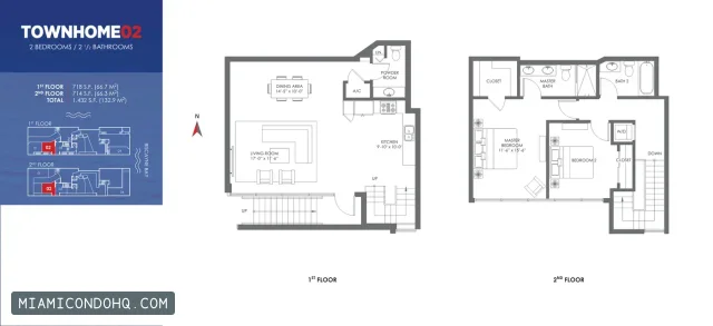 The Crimson floor plan Townhome 02 · 2 bedrooms