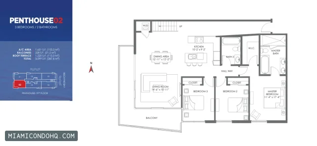 The Crimson floor plan Penthouse 02 · 3 bedrooms