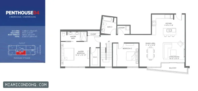 The Crimson floor plan Penthouse 04 · 2 bedrooms