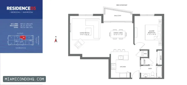 The Crimson floor plan 1 bedroom