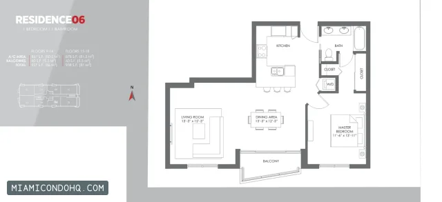 The Crimson floor plan Residence 06 · 1 bedroom