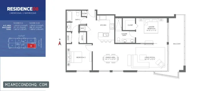 The Crimson floor plan 2 bedrooms