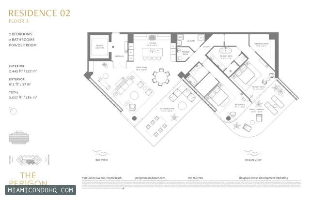 The Perigon Miami Beach floor plan Residence 02 · 2 bedrooms