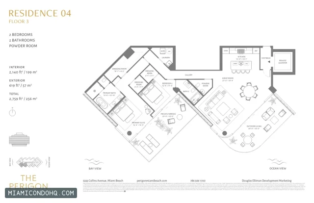 The Perigon Miami Beach floor plan Residence 04 · 2 bedrooms