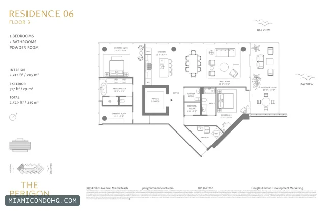 The Perigon Miami Beach floor plan Residence 06 · 2 bedrooms