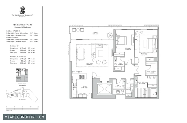 The Ritz-Carlton Residences, Miami Beach floor plan Type B3 · 2 bedrooms
