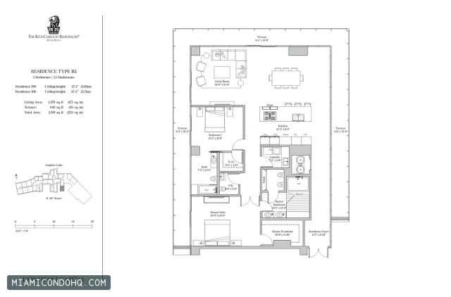 The Ritz-Carlton Residences, Miami Beach floor plan Residence 205 · 2 bedrooms