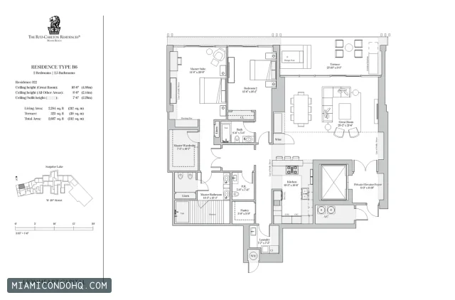 The Ritz-Carlton Residences, Miami Beach floor plan Type B6 · 2 bedrooms