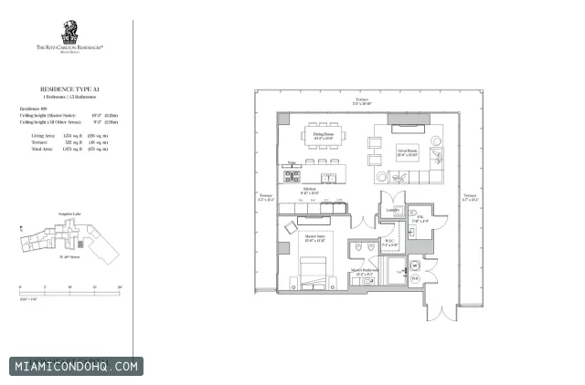 The Ritz-Carlton Residences, Miami Beach floor plan Residence 10S · 1 bedroom