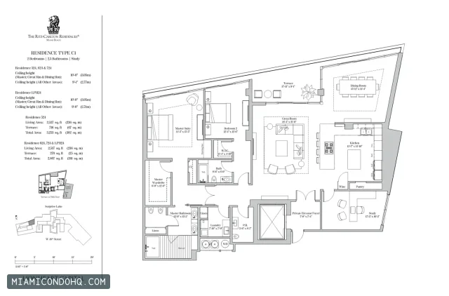 The Ritz-Carlton Residences, Miami Beach floor plan Type C1 · 2 bedrooms