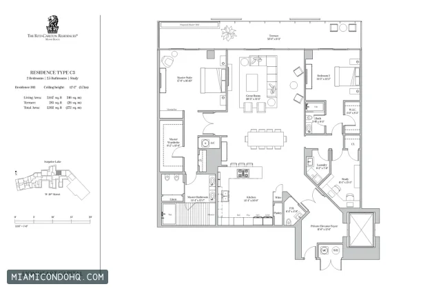 The Ritz-Carlton Residences, Miami Beach floor plan Type C3 · 2 bedrooms
