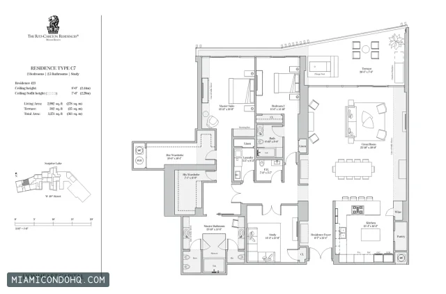 The Ritz-Carlton Residences, Miami Beach floor plan Type C7 · 2 bedrooms