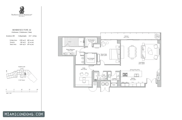 The Ritz-Carlton Residences, Miami Beach floor plan Type A2 · 1 bedroom