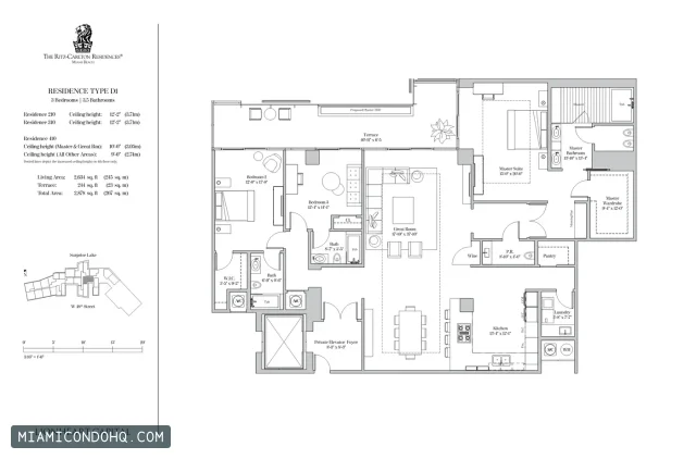 The Ritz-Carlton Residences, Miami Beach floor plan Residence 210 · 3 bedrooms