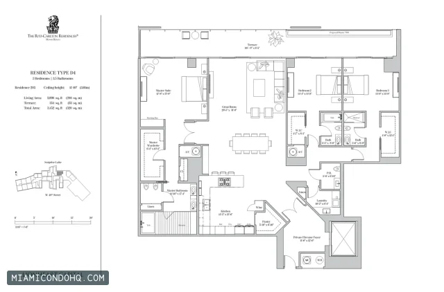 The Ritz-Carlton Residences, Miami Beach floor plan Residence 203 · 3 bedrooms
