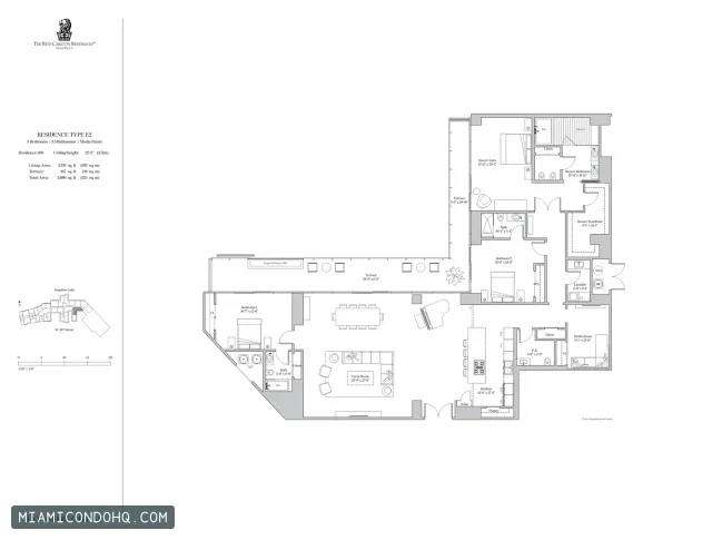 The Ritz-Carlton Residences, Miami Beach floor plan Type E2 · 3 bedrooms