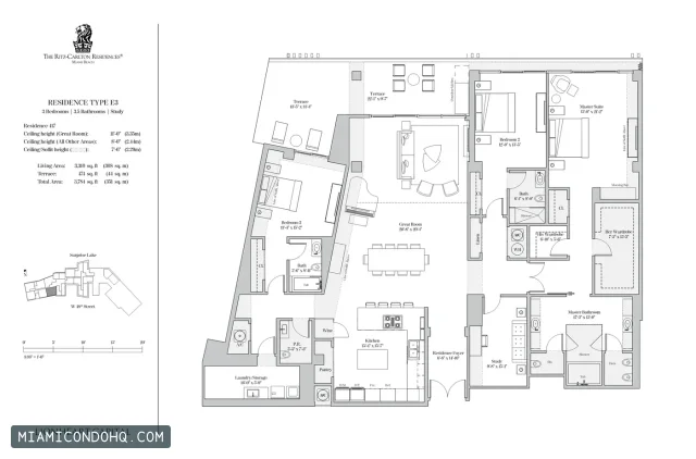 The Ritz-Carlton Residences, Miami Beach floor plan Type E3 · 3 bedrooms