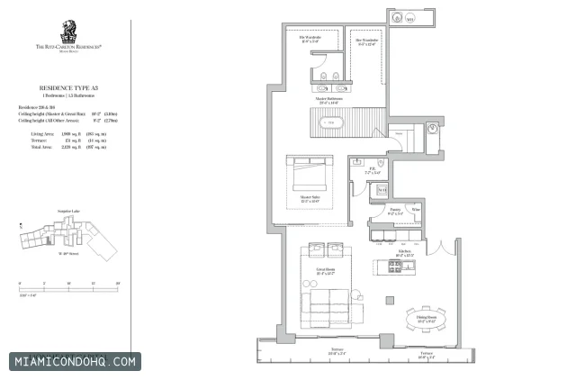 The Ritz-Carlton Residences, Miami Beach floor plan Type A3 · 1 bedroom