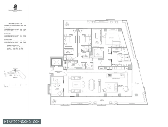 The Ritz-Carlton Residences, Miami Beach floor plan Type E1O · 3 bedrooms