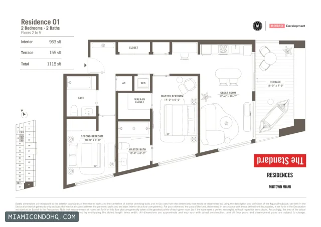 The Standard Residences floor plan Residence 01 · 2 bedrooms