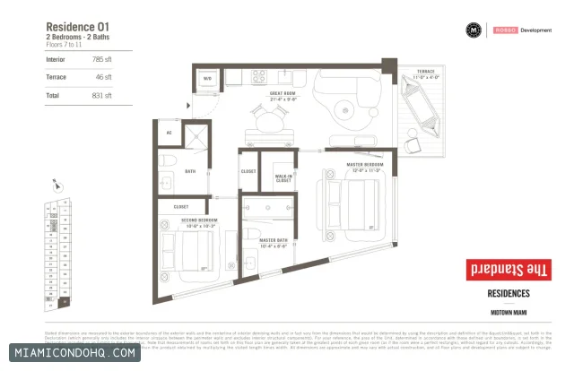 The Standard Residences floor plan Residence 01 · 2 bedrooms
