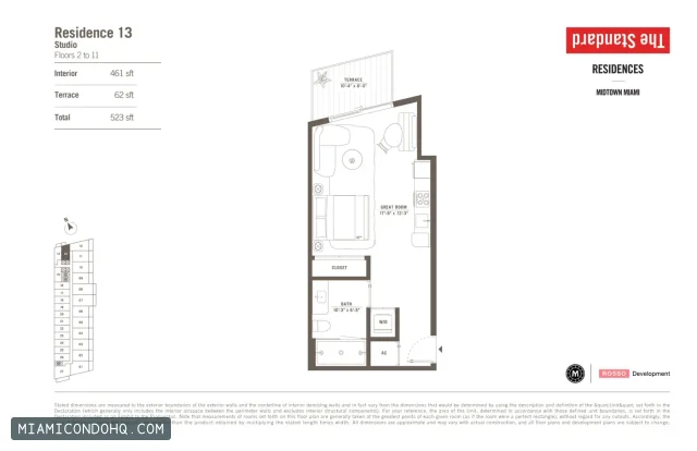 The Standard Residences floor plan Residence 13 · Studio