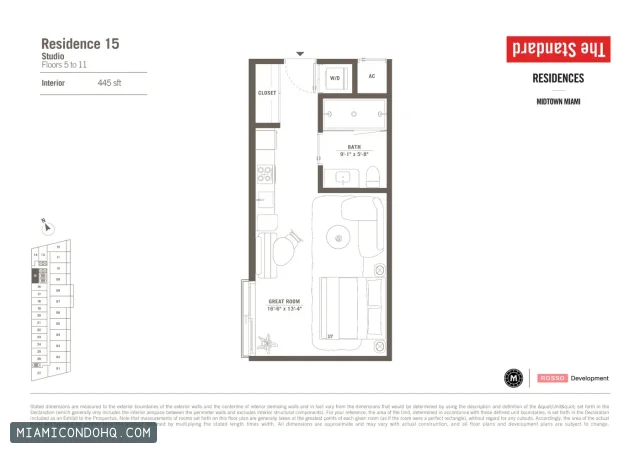 The Standard Residences floor plan Residence 15 · Studio
