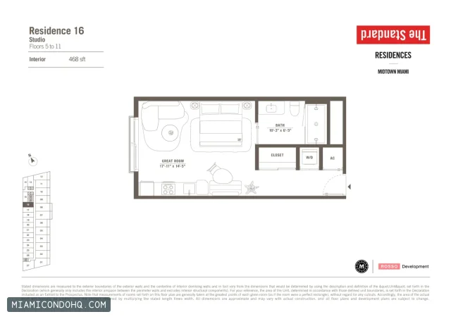The Standard Residences floor plan Residence 16 · Studio
