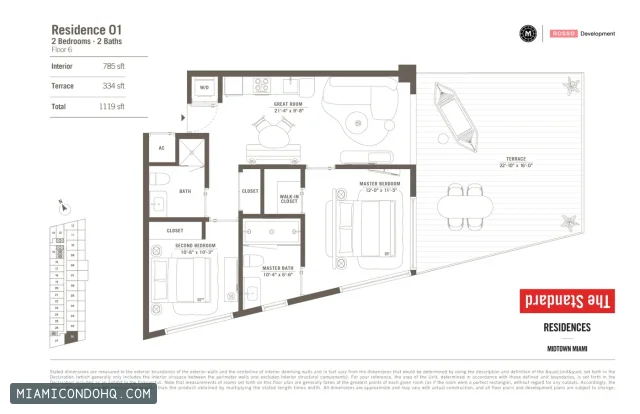 The Standard Residences floor plan Residence 01 · 2 bedrooms