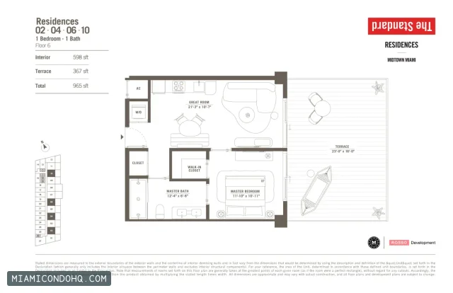 The Standard Residences floor plan 1 bedroom