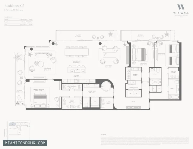 THE WELL Bay Harbor floor plan Residence 05 · 3 bedrooms