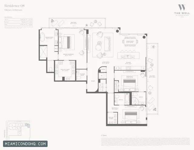 THE WELL Bay Harbor floor plan Residence 08 · 3 bedrooms