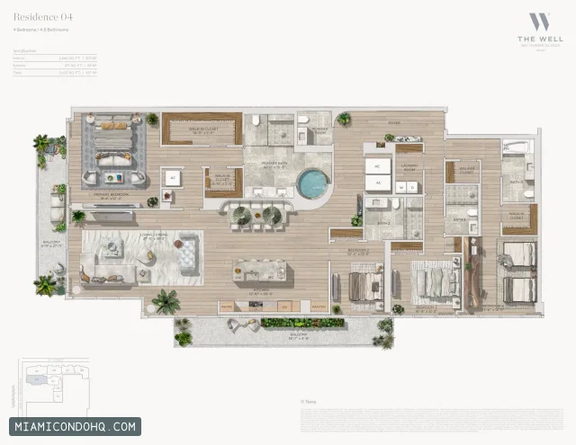 THE WELL Bay Harbor floor plan Residence 04 · 4 bedrooms