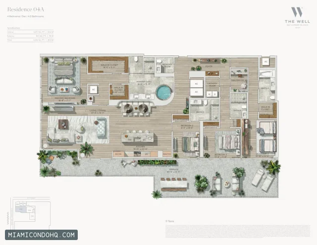 THE WELL Bay Harbor floor plan Residence 04A · 4 bedrooms