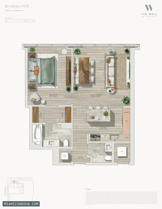 THE WELL Bay Harbor floor plan Residence 05B · 1 bedroom
